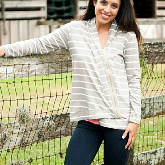 Zip Jersey Cardigan-khaki stripe - Picture 2 of 4